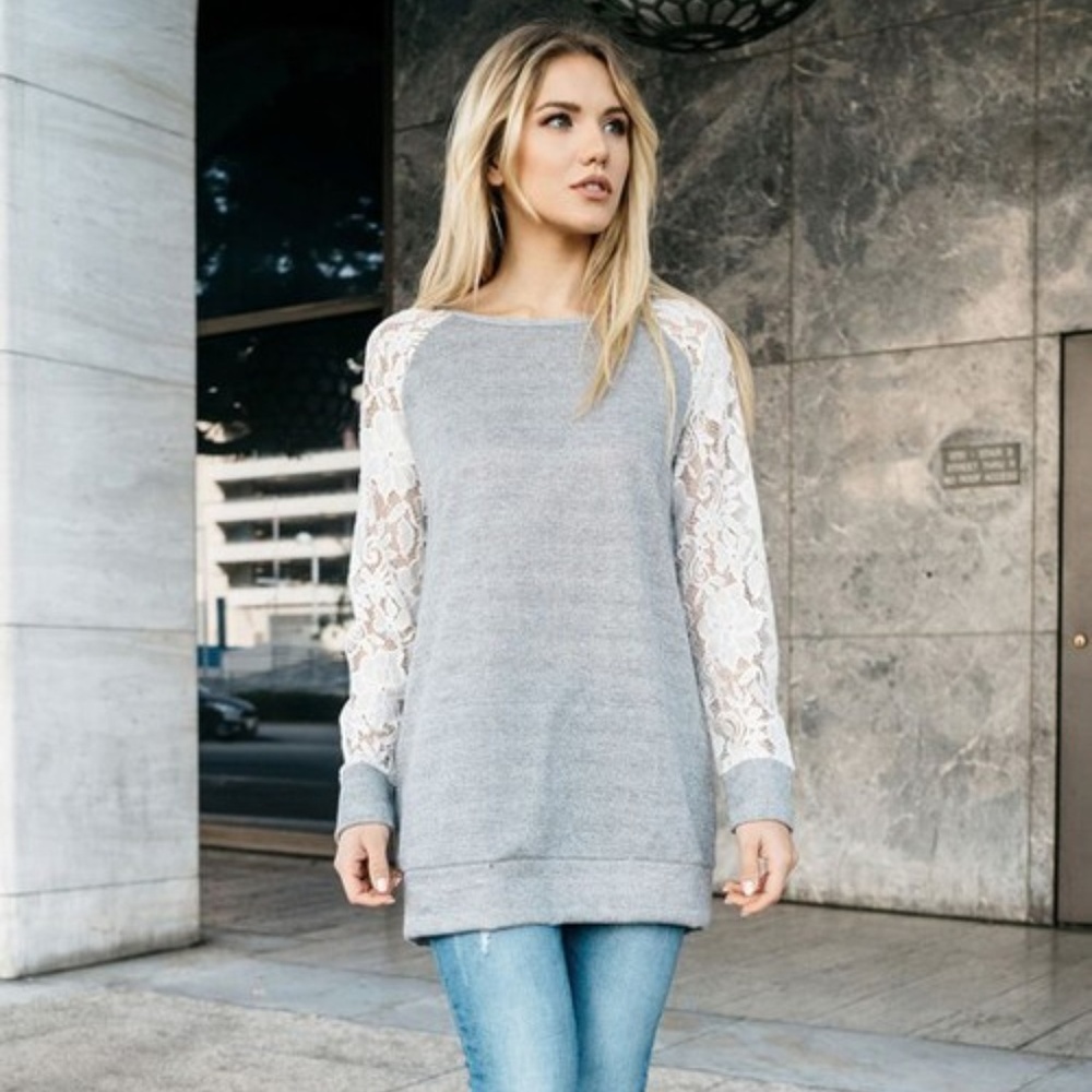 Tunic Sweatshirt with Lace Sleeves
